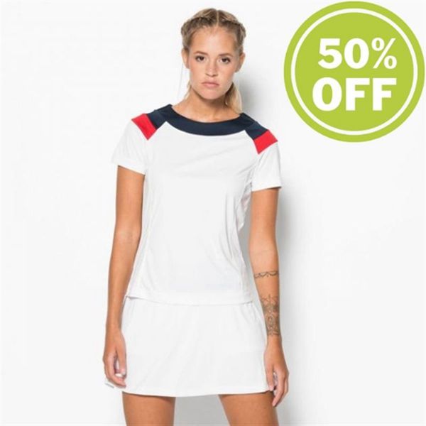 Camisas Fila Mujer Blancas / Rojas / Azul Marino - Shirt Susan Sporty Tennis Shirt With Crew Neck -